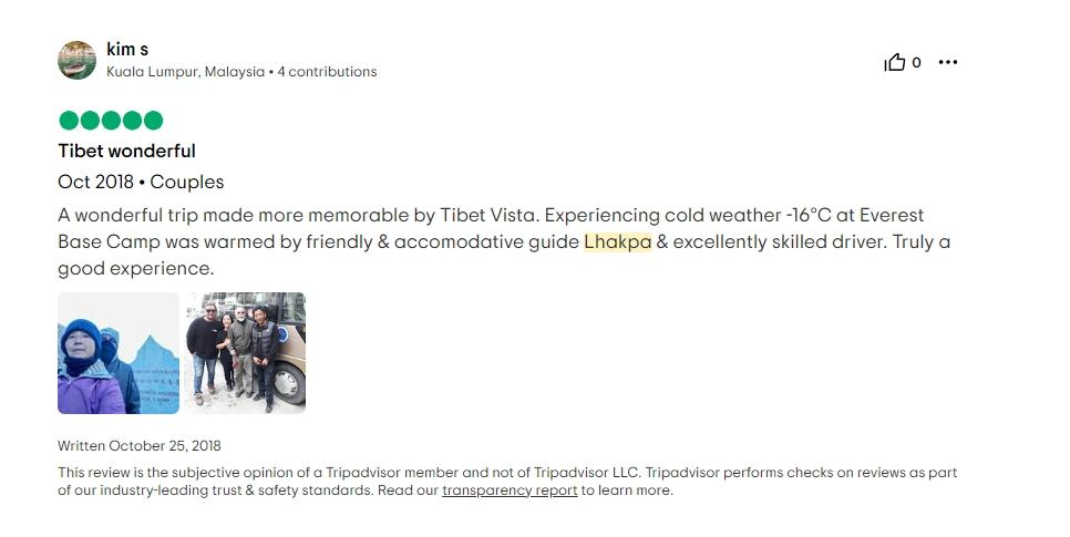 Tripadvisor review about Lhakpa Choedak guide service