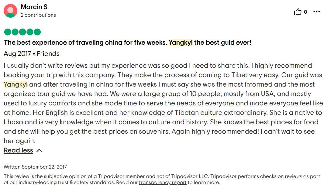 Tripadvisor review about Yangkyi guide service