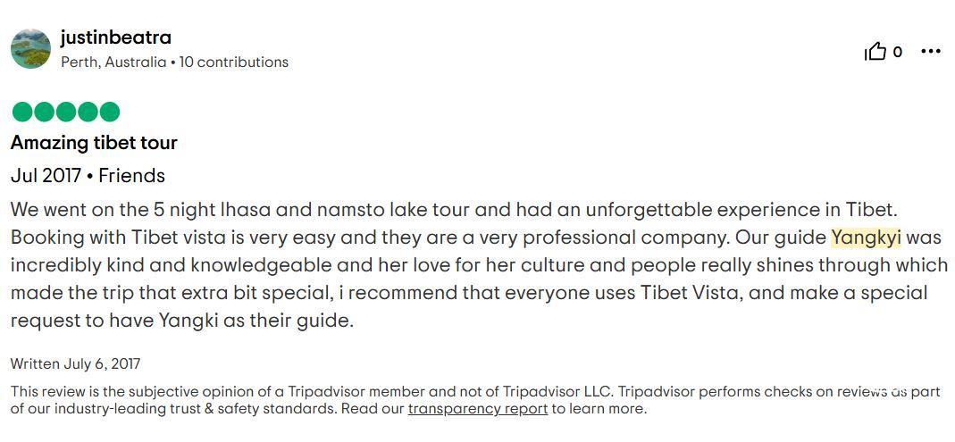 Tripadvisor review about Yangkyi guide service