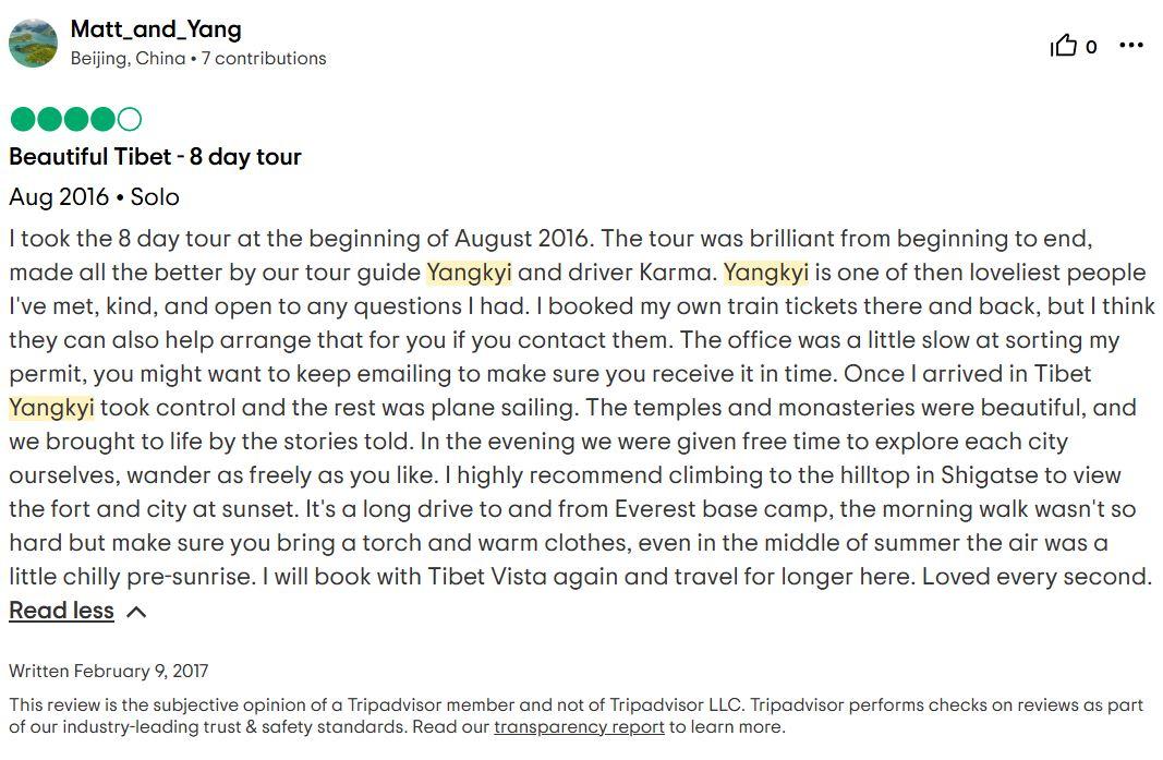 Tripadvisor review about Yangkyi guide service