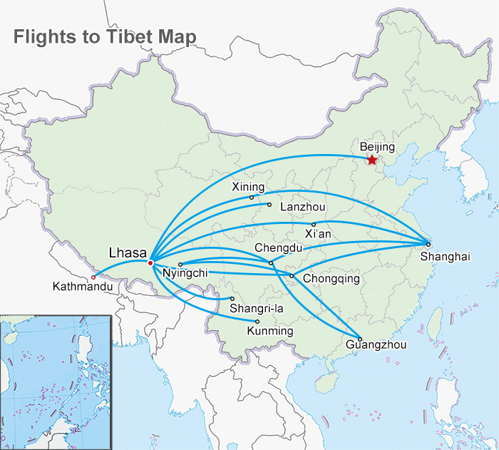 Flights to Tibet Map