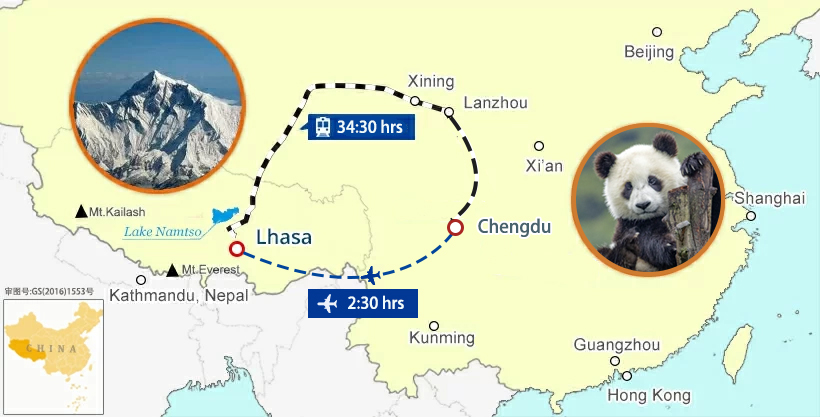 Chengdu and Tibet Tour Map