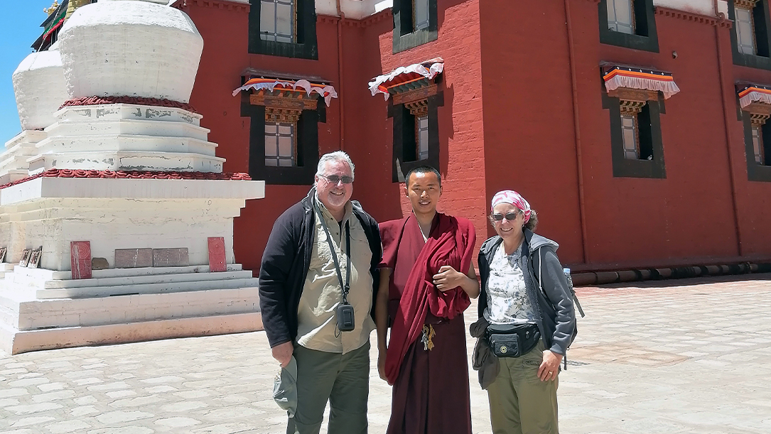 taking photo with monks