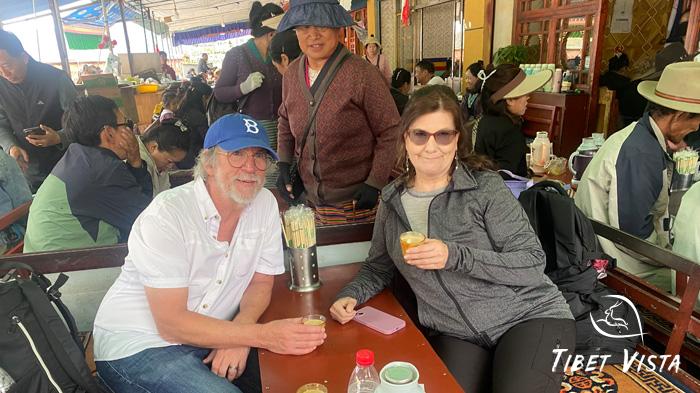 Enjoy butter tea at a local Tibetan teahouse