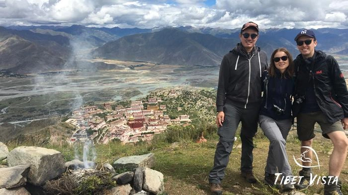 Our guests admire Ganden Monastery from the top of the hill
