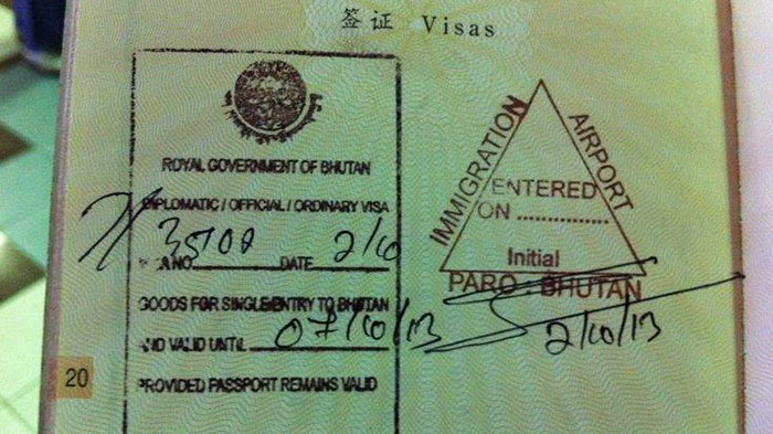 A Sample of Bhutan Entry Visa