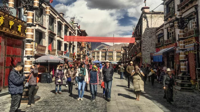 Navigating Barkhor Street around the Jokhang Temple