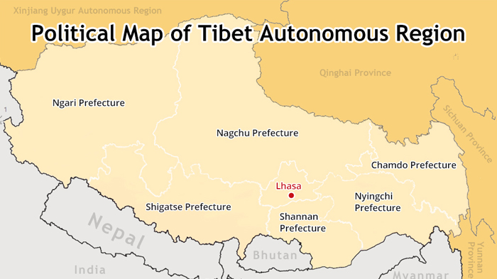 Political map of Tibet autonomous region