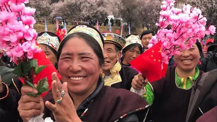 Social gathering at the source of peach blossom