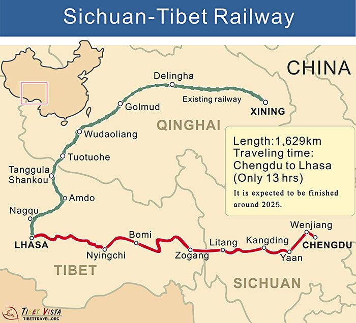 Map of Sichuan-Tibet Railway