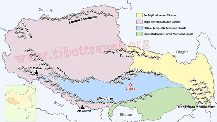 4 climate zones in tibet