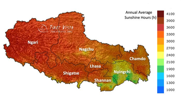 duration of sunshine in tibet