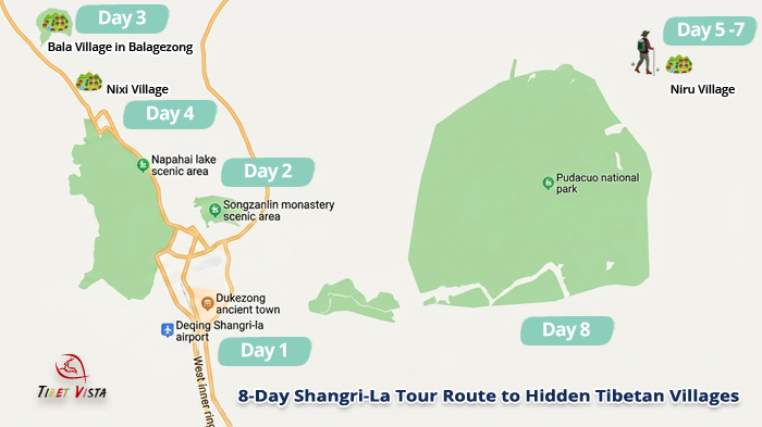  8 dayShangri-La tour route to discover hidden tibetan villages