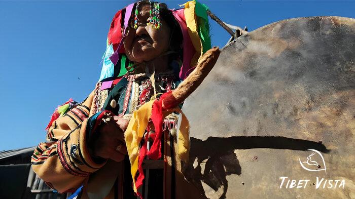 A Bon Shaman performing rituals in Tibet