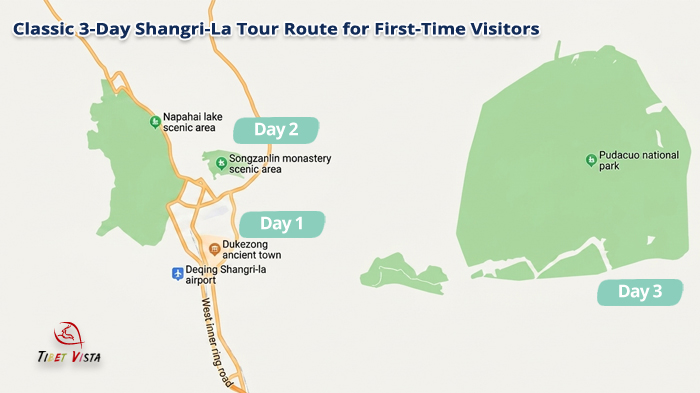 The classic 3-day tour route around Shangri-La City