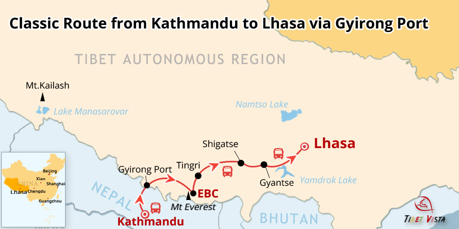 overland route from Kathmandu to Lhasa