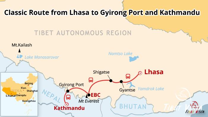 The classic road trip from Lhasa to Kathmandu via Gyirong Port on the map