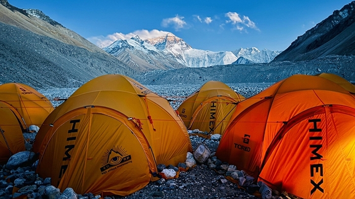 climbers set up camps at the Tibet Everest Base Camp