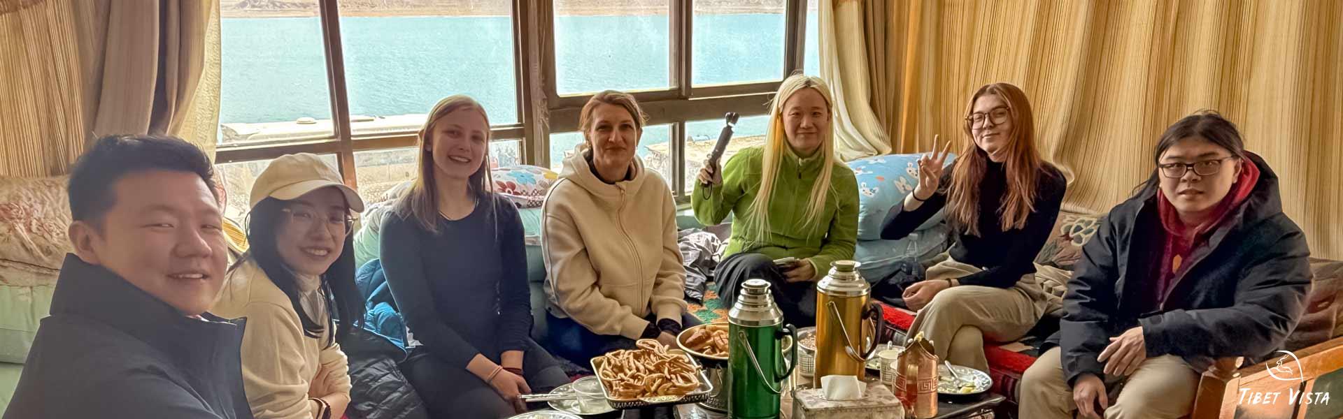 dine at local tibetan restaurants around yamdrok lake in jan