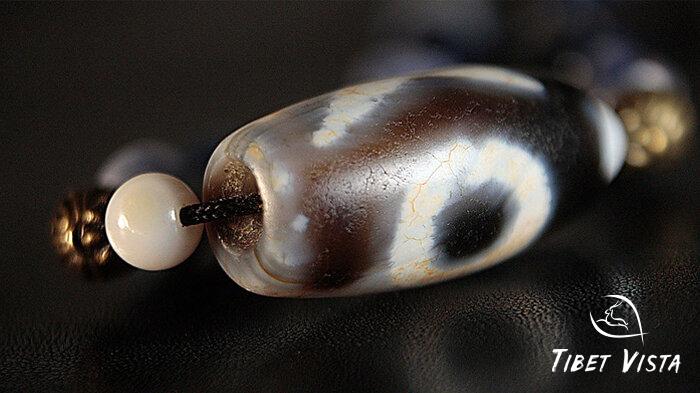 Beautiful dzi beads displayed for sale in Tibetan street shops