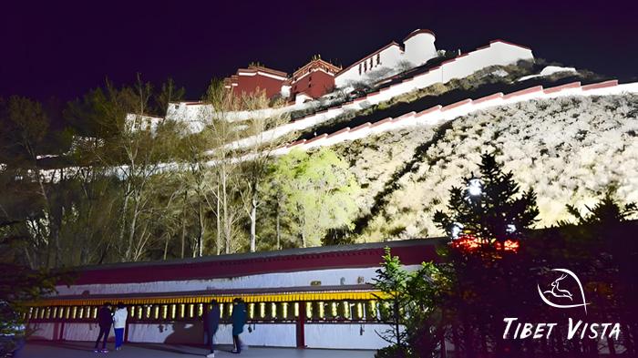 peaceful evening kora around Potala Palace at night