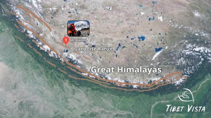 Kailash Himalaya is located to the north of the Great Himalayas
