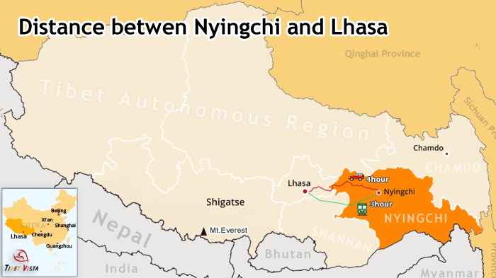 Nyingchi and Lhasa on the map