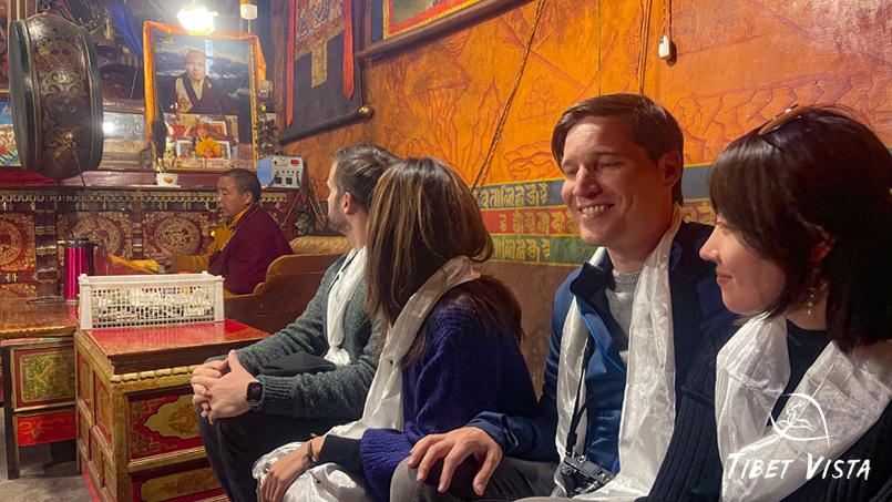 listen attentively to tibetan monks chantings