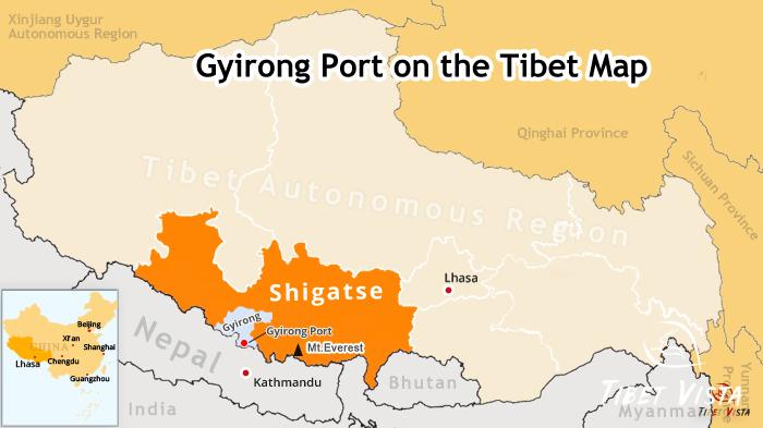 location of Gyirong Port on the Sino-Nepal border on the map