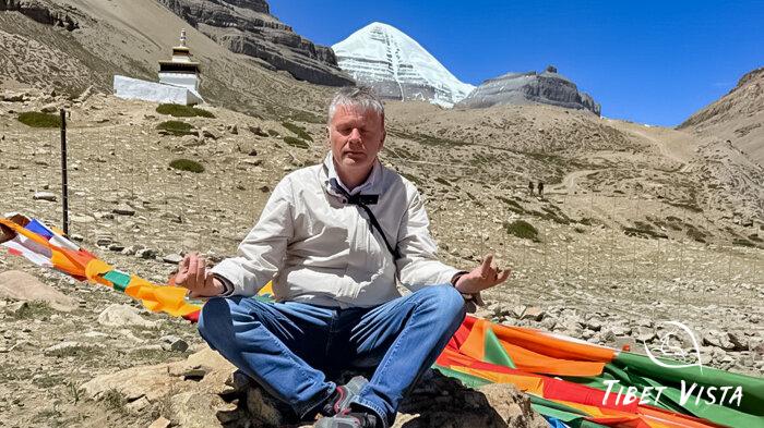 Our guests quietly meditate around Mt. Kailash