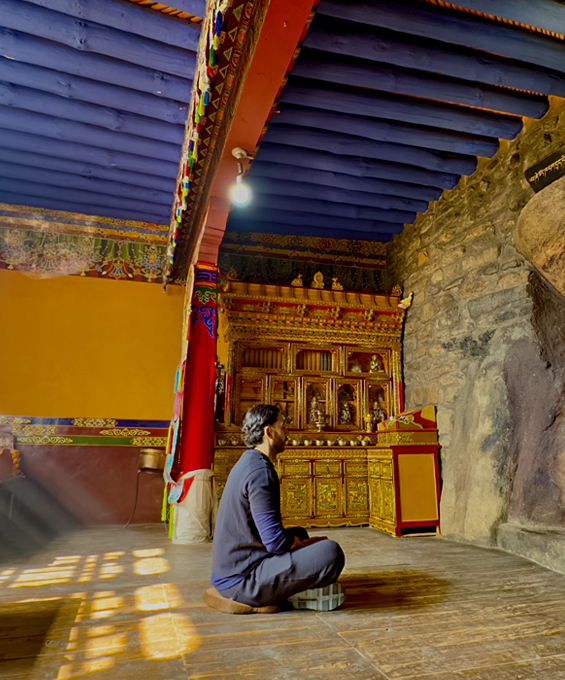 meditate in peaceful tibetan monastery
