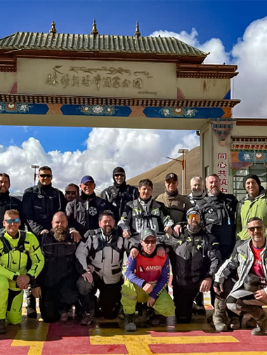 our nepal to tibet motorbike  tour guests took photos before everest natural preserve