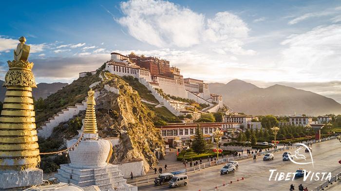 Potala Palace bathed in golden sunlight in the morning in Lhasa