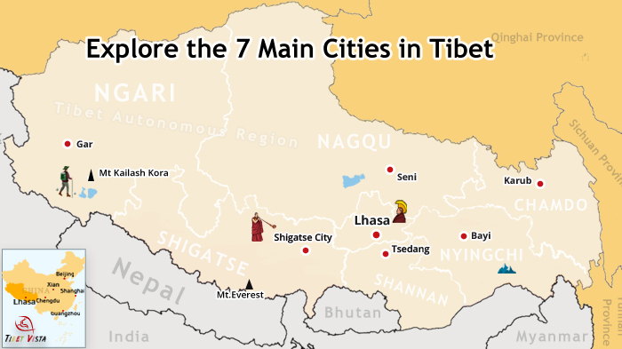 7 main cities in Tibet across the vast Tibetan Plateau