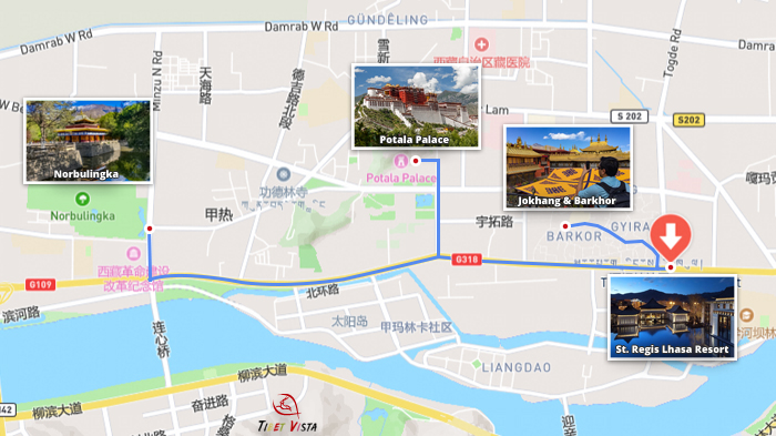 St. Regis Lhasa Resort local in map