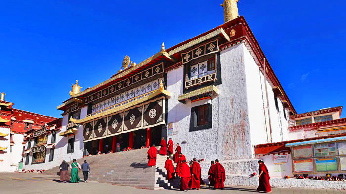 the main hall of Galden Jampaling Monastery