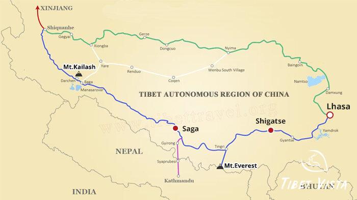 Shigatse and Saga Location Map