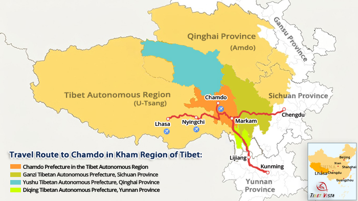 route to Chamdo on the map