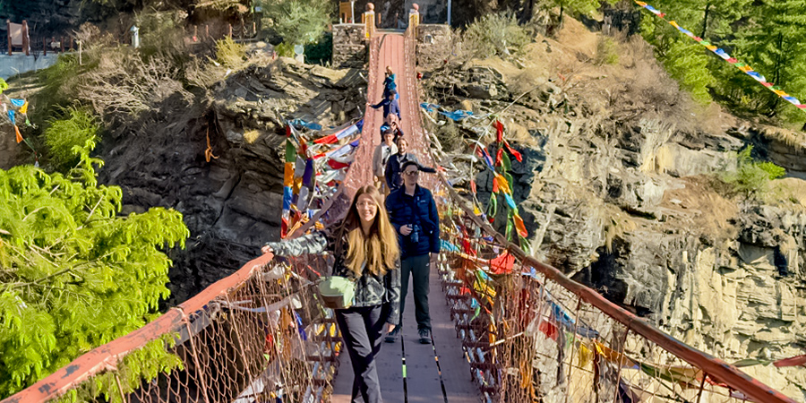 draped suspension bridge in Gyirong Valley