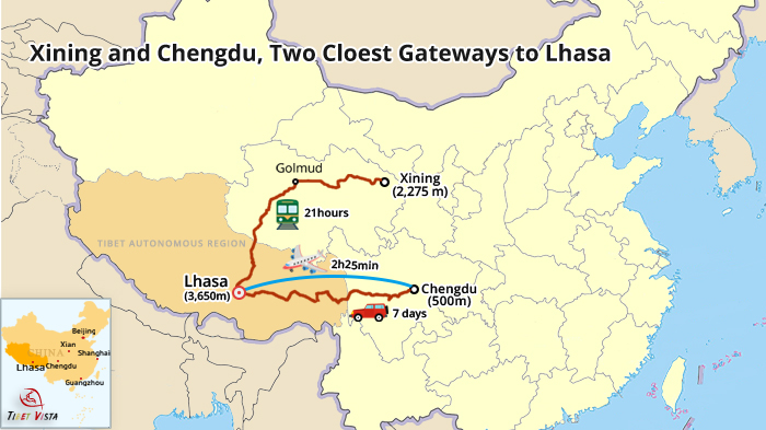 Xining and Chengdu is two of the closest gateways to Lhasa