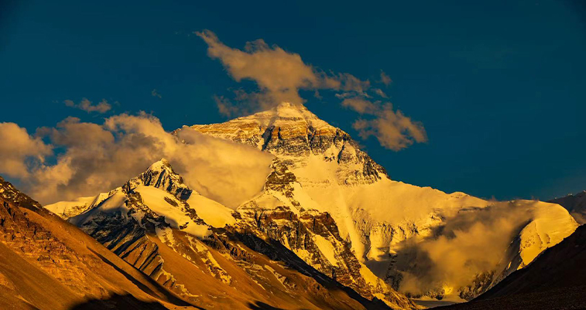 Golden sunset over Mount Everest, Tibet