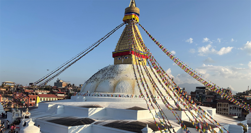 boudhanath stupa with prayer flags in kathmandu