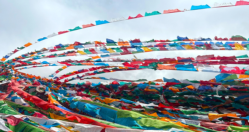 Colorful prayer flags in Tibet