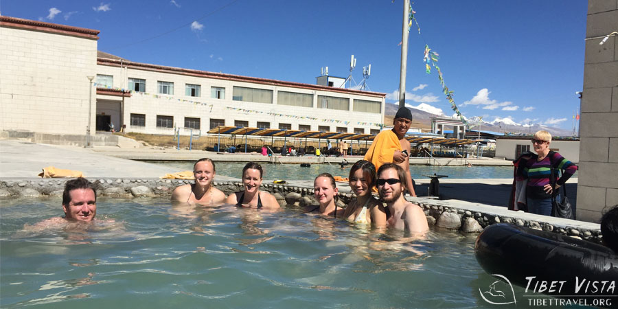 Our clients enjoy hot springs in Lhasa