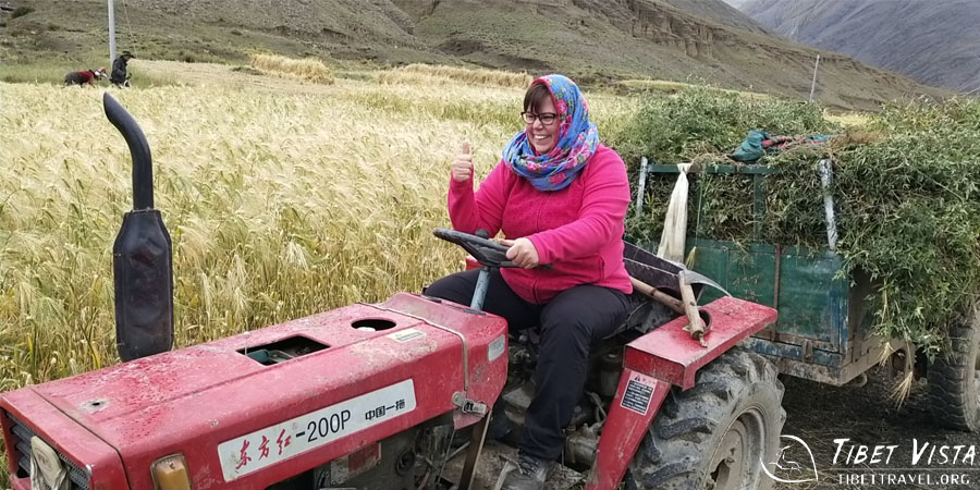 Our client rode on a tractor on the farmland