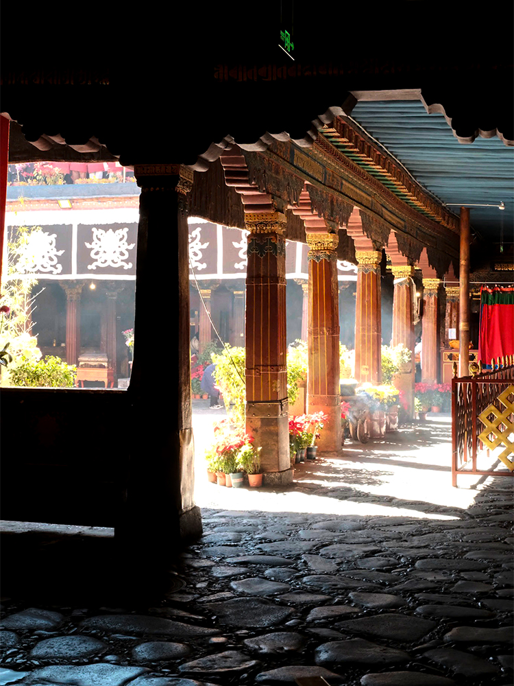 Morning light in Jokhang Temple courtyard in Lhasa Tibet