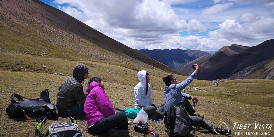 See blue sky and white clouds during Ganden to Samye trek