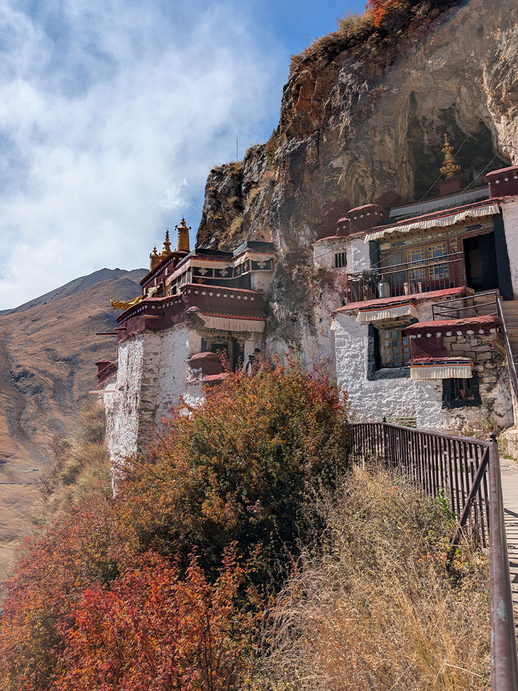 Drak Yerpa Monastery perched on a cliff in Tibet