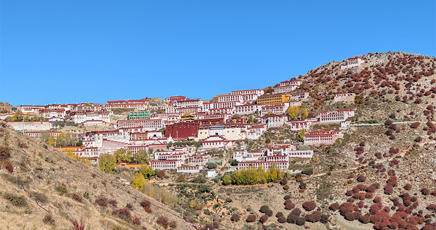 Ganden Monastery surrounded by mountains near Lhasa