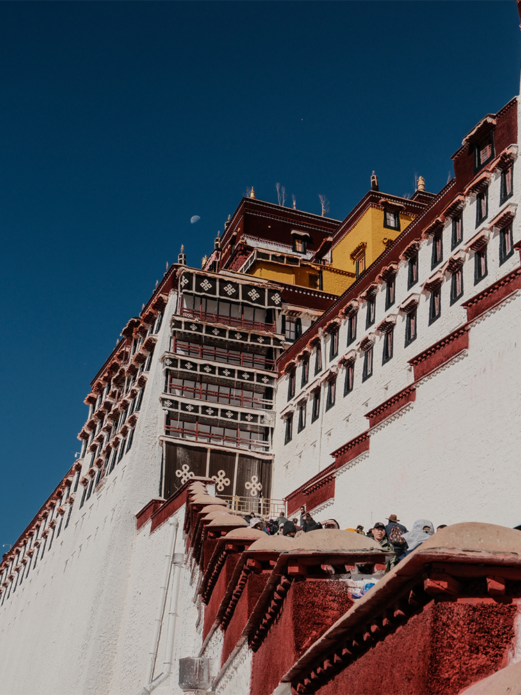 Long stone stairs of Potala Palace in Lhasa Tibet